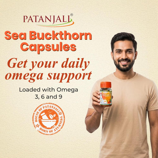 Patanjali Sea Buckthorn Capsules | Natural Supplement for Heart Health, Immunity & Skin Care | Source of Omega 3 6 7 & 9 | Pack of 1