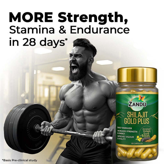 Zandu Shilajit/Shilajeet Gold Plus Capsules IBoosts Stamina, Strength & Energy in 28 Days | 60 Capsules I 100% Pure Himalayan Shilajit with 24K Gold Bhasma