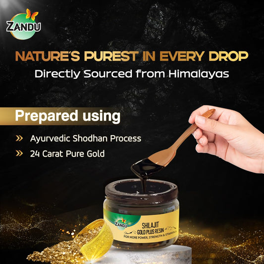 Zandu Shilajit/Shilajeet Gold Plus Resin | Boosts Stamina, Strength & Energy I Promotes muscle growth & recovery | 20g I 100% Pure Himalayan Shilajit with 24K Gold Bhasma