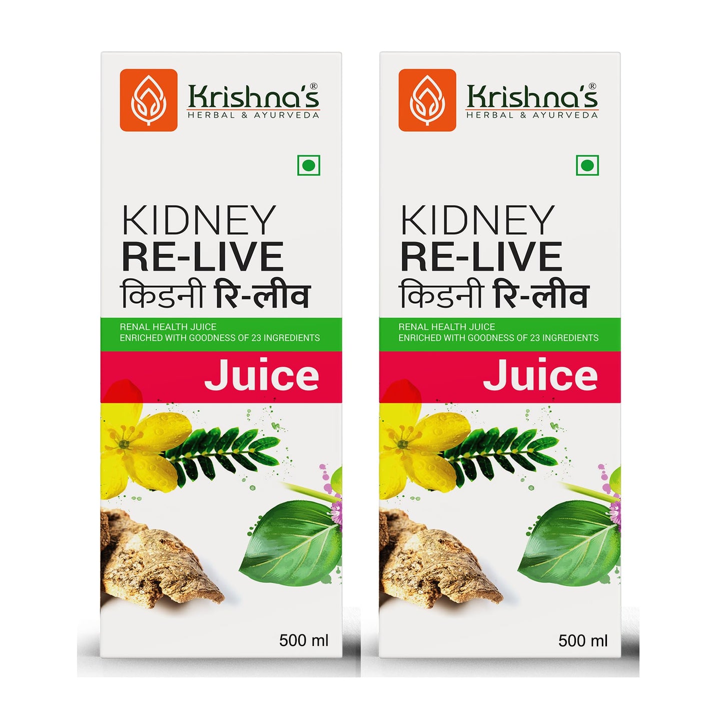 Krishna's Kidney Re-Live Juice - 500 ml (Pack of 1) For healthy kidneys | Enriched with 23 herbs like Pashanbhed, Pushkarmool, Kaunch Beej, Arjun Chaal, Gokhru | Sugar free Juice with No Added Color or Flavour