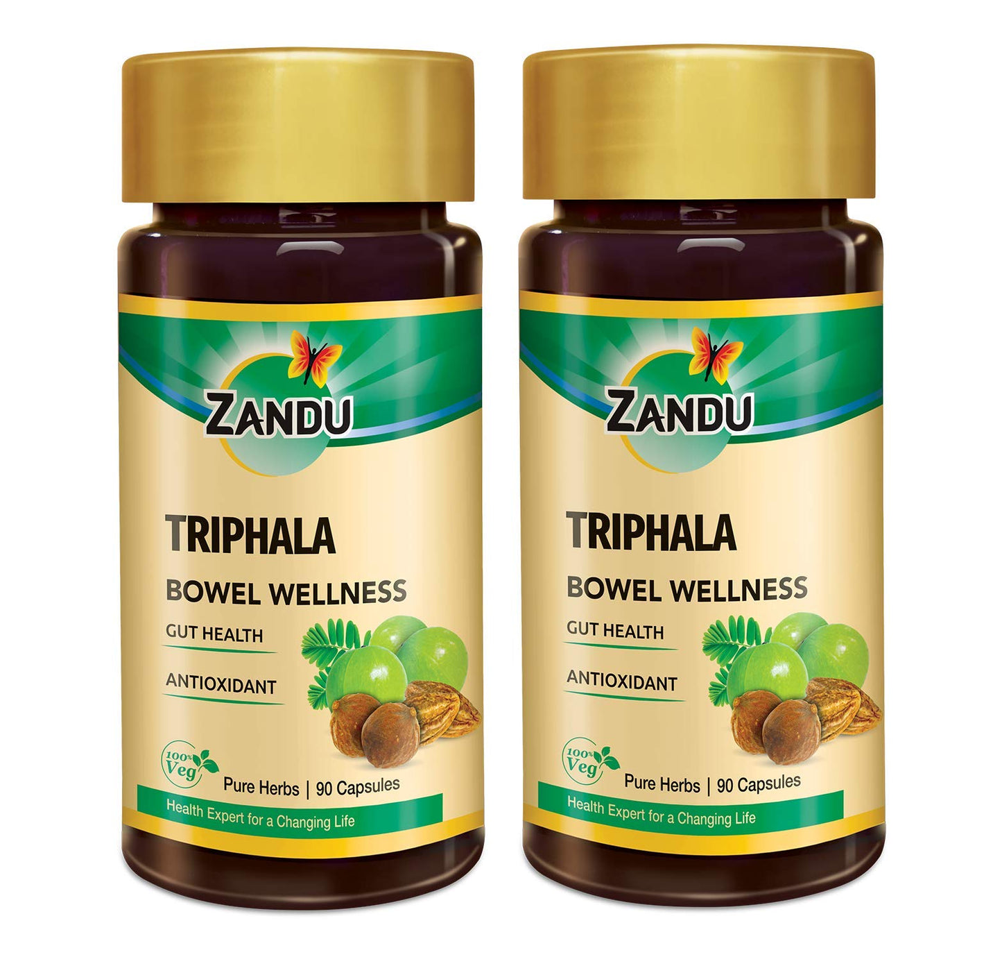 Zandu Triphala Capsules, Supports Bowel Wellness & Healthy Gut, Helps to Boost Immunity & Useful for Digestion, Antioxidant Properties - 90 Veg Capsules