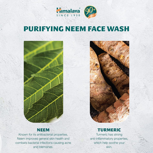 Himalaya Herbals Purifying Neem Face Wash Gel | Natural Moisturising Facial Cleanser with Goodness of Neem and Turmeric |Soap-Free Herbal Formulation -150ml