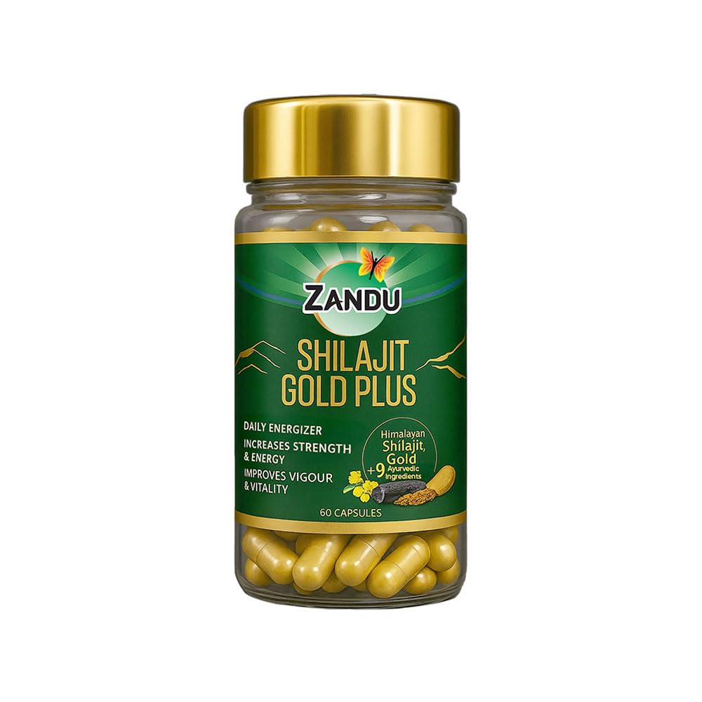 Zandu Shilajit/Shilajeet Gold Plus Capsules IBoosts Stamina, Strength & Energy in 28 Days | 60 Capsules I 100% Pure Himalayan Shilajit with 24K Gold Bhasma