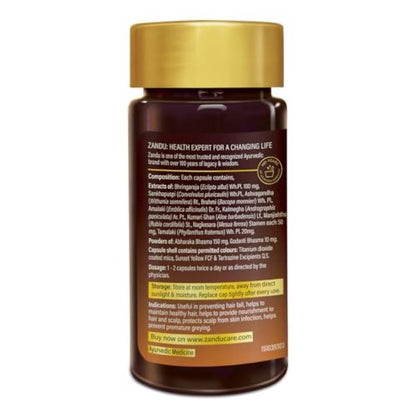 Zandu Hair Growth Ayurvedic Capsule- 60 Caps |Scientifically Proven for Hair Growth | Reduces Hair Fall | DHT Blocker | Strengthens Hair | Bhringraj, Amla & other Herbs |100% Ayurvedic |For Men & Women