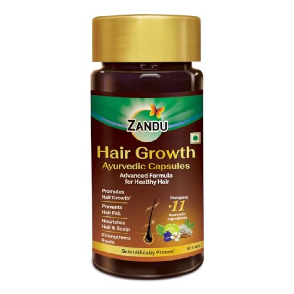 Zandu Hair Growth Ayurvedic Capsule- 60 Caps |Scientifically Proven for Hair Growth | Reduces Hair Fall | DHT Blocker | Strengthens Hair | Bhringraj, Amla & other Herbs |100% Ayurvedic |For Men & Women