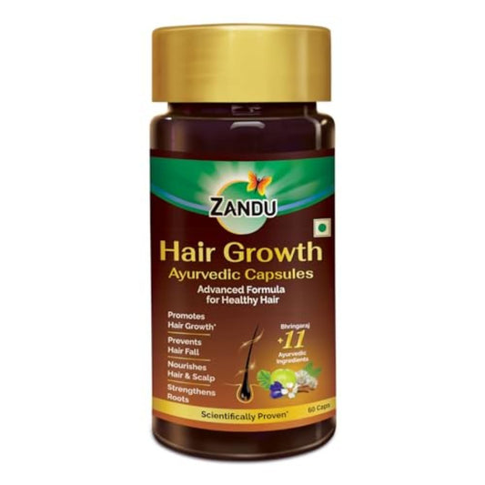 Zandu Hair Growth Ayurvedic Capsule- 60 Caps |Scientifically Proven for Hair Growth | Reduces Hair Fall | DHT Blocker | Strengthens Hair | Bhringraj, Amla & other Herbs |100% Ayurvedic |For Men & Women