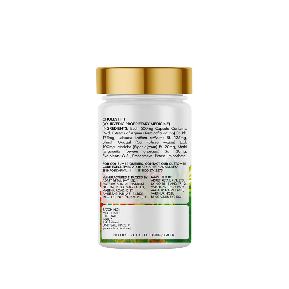Kapiva Cholest Fit Juice | Modern Ayurvedic Cholesterol Care | 1000 ML X 1 Month Pack | 6 Herbs - Arjuna Chhaal, Garlic, Apple Cider Vinegar| Helps Reduce Cholesterol (Capsule)