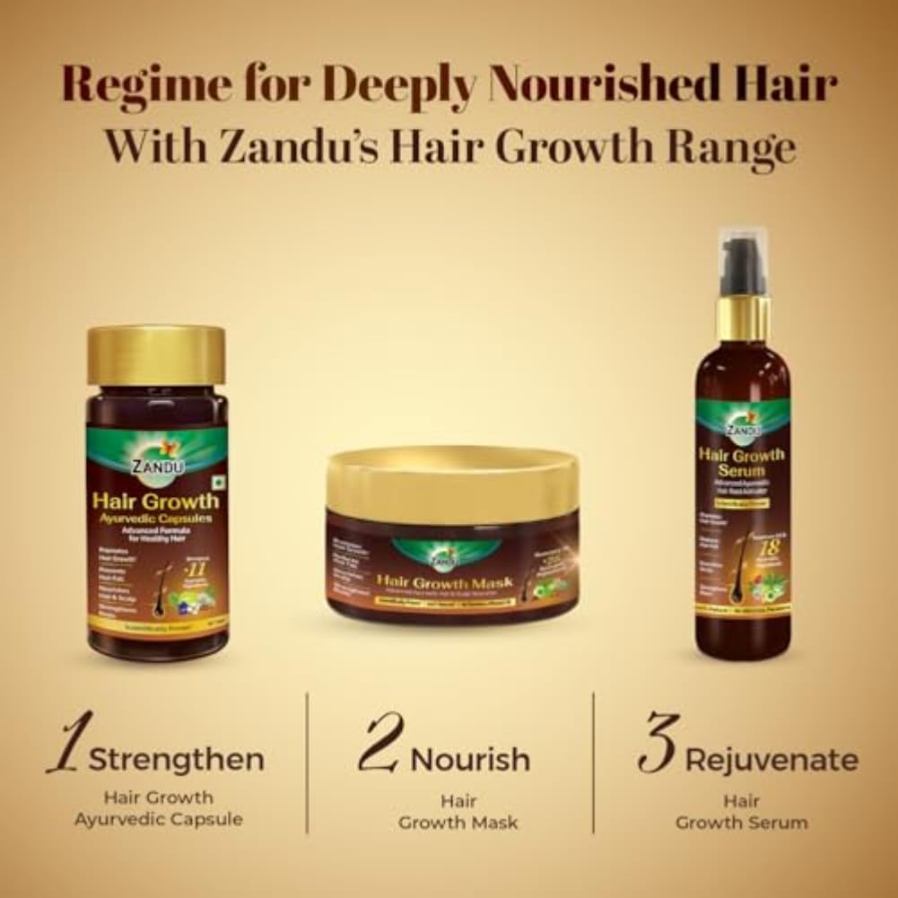 Zandu Hair Growth Ayurvedic Capsule- 60 Caps |Scientifically Proven for Hair Growth | Reduces Hair Fall | DHT Blocker | Strengthens Hair | Bhringraj, Amla & other Herbs |100% Ayurvedic |For Men & Women