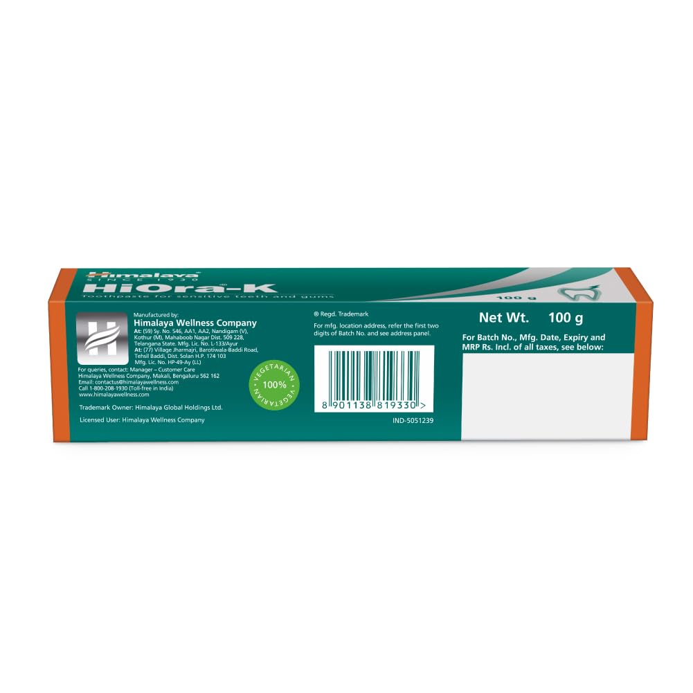 Himalaya HiOra-K toothpaste (100 g) | For sensitive teeth and halitosis | Reduces discomfort from hot and cold stimuli| Helps to prevent oral infections and gum diseases
