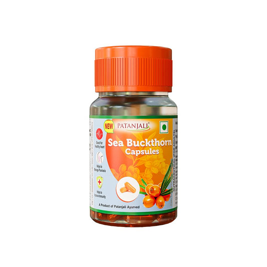 Patanjali Sea Buckthorn Capsules | Natural Supplement for Heart Health, Immunity & Skin Care | Source of Omega 3 6 7 & 9 | Pack of 1