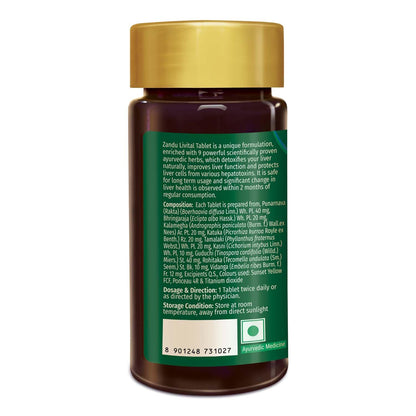 Zandu Livital Liver Detox Tablets – Clinically Proven for Liver Detox & Health Support in 2 Months | 90 Tabs | 100% Ayurvedic Formula with Bhringaraj & Guduchi | Ayurvedic Alternative to Milk Thistle