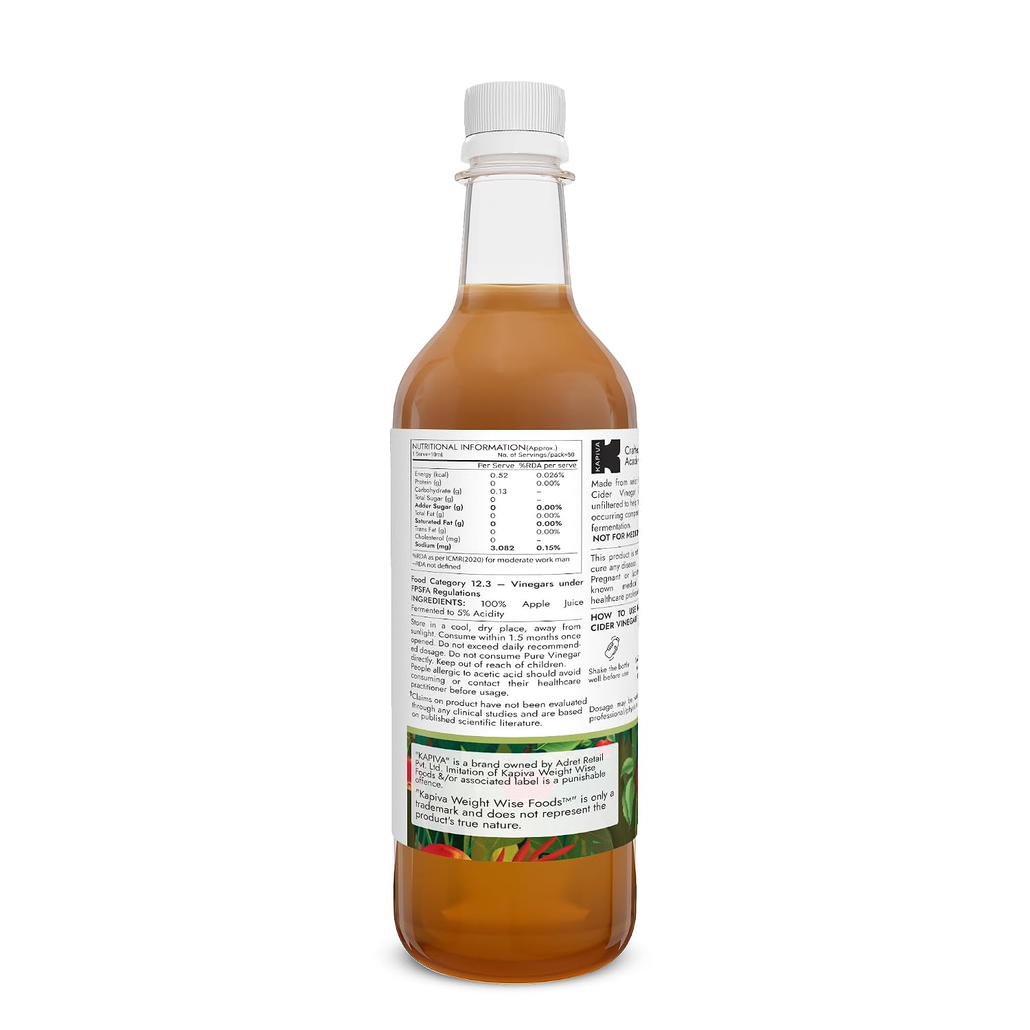 Kapiva Himalayan Apple Cider Vinegar with Mother 500ml | Raw & Unfiltered | Helps with Digestion & Weight Care
