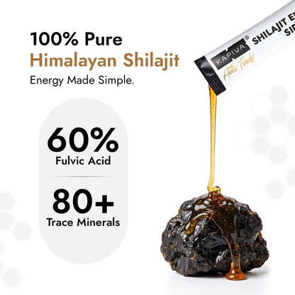 Kapiva Shilajit Energy Sips | With 100% Pure Shilajit/Shilajeet | 250mg Shilajit/Stick | Boosts Energy & Stamina | 30 Sachets | Ginger Honey Flavour (30 N)