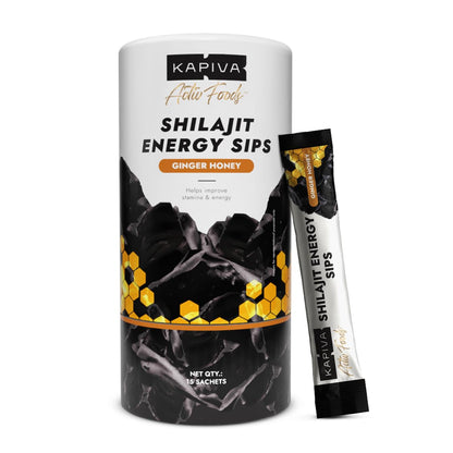 Kapiva Shilajit Energy Sips | With 100% Pure Shilajit/Shilajeet | 250mg Shilajit/Stick | Boosts Energy & Stamina | 30 Sachets | Ginger Honey Flavour (30 N)
