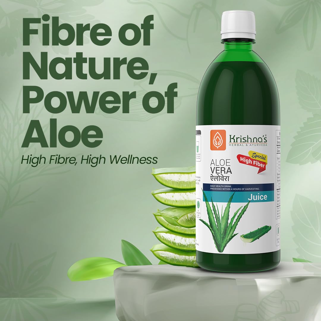 Krishna's Special Aloe Vera High Fiber Juice - 1 l (Pack of 1) | From Deserts of Rajasthan | Sugar free | Daily Drink | Rejuvenates Skin and Hair