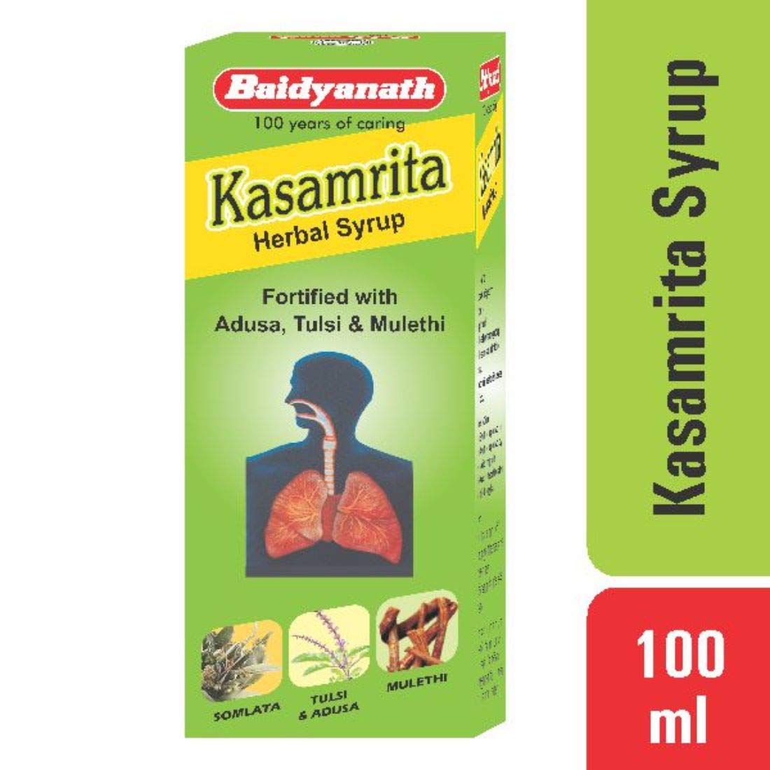 Baidyanath Kasamrit Cough Syrup With Goodness of Adusa, Tulsi & Mulethi - 100 ML