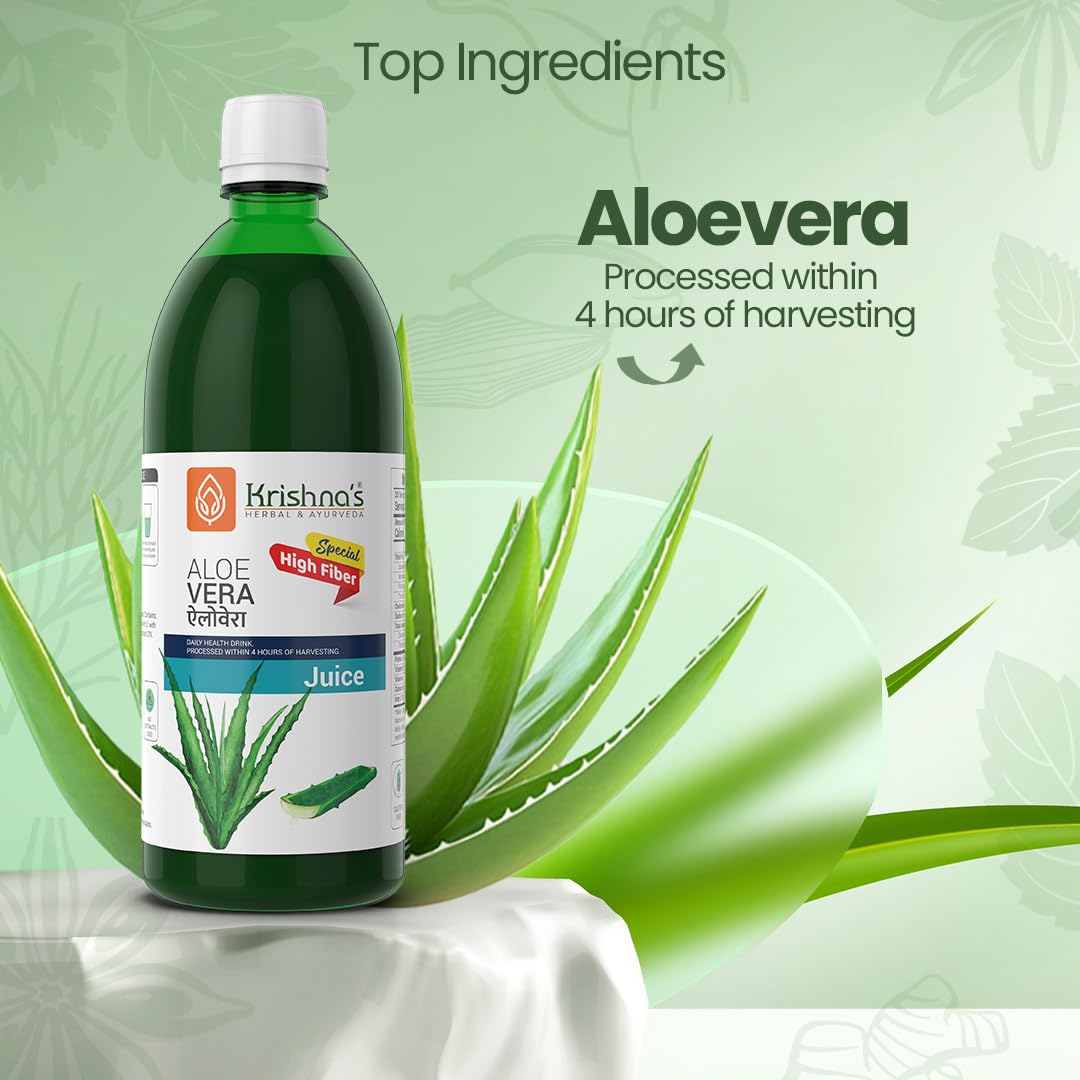 Krishna's Special Aloe Vera High Fiber Juice - 1 l (Pack of 1) | From Deserts of Rajasthan | Sugar free | Daily Drink | Rejuvenates Skin and Hair