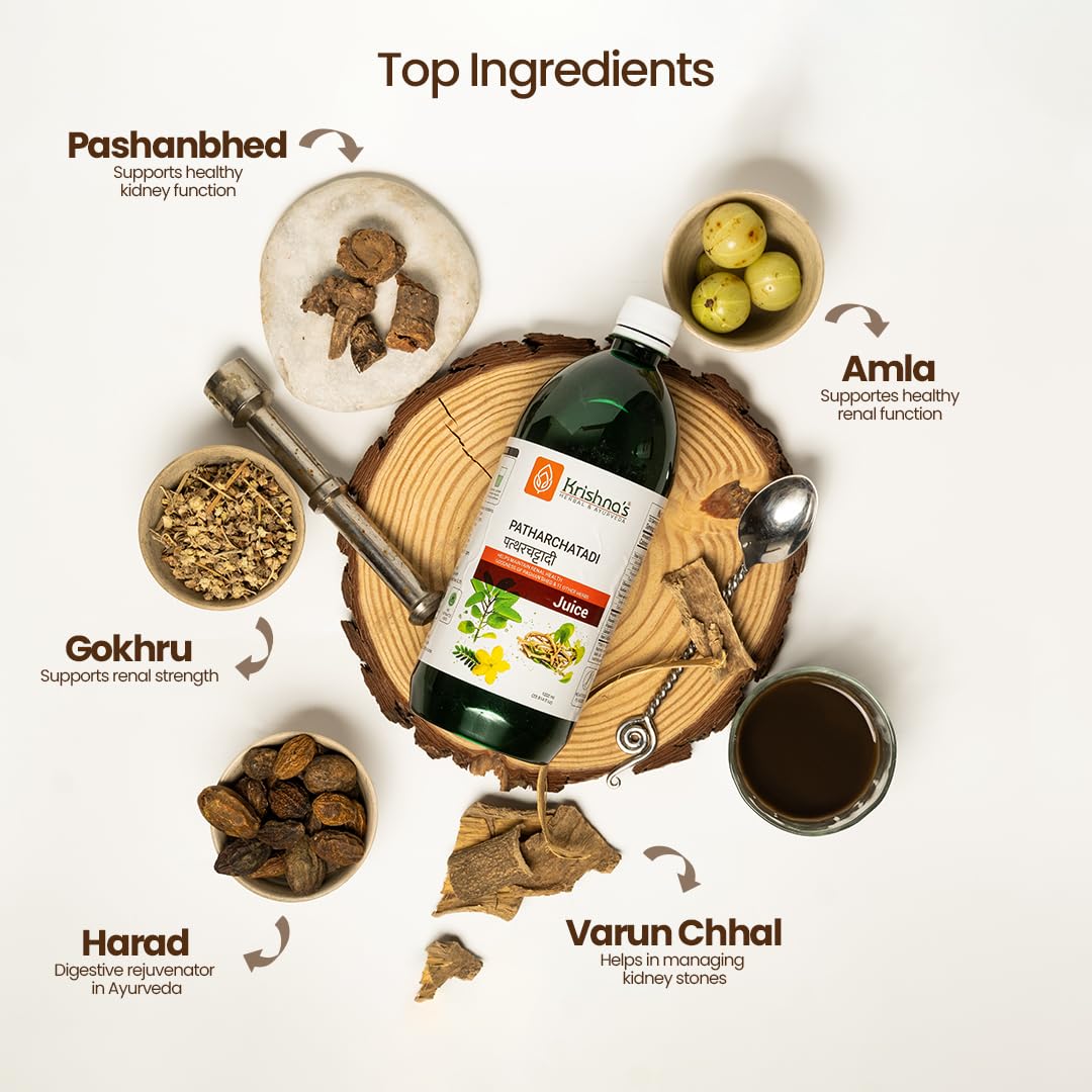 Krishna's Patharchatadi Juice - 1000 ml, Goodness of Pashanbhed, Adulsa, Kutki & Amla, Blend of Ayurvedic Herbs for Kidney - Pack of 1