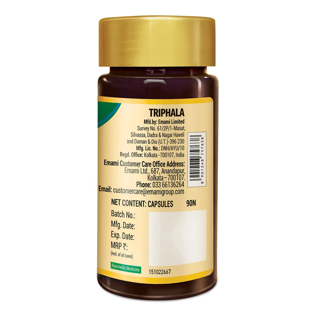 Zandu Triphala Capsules, Supports Bowel Wellness & Healthy Gut, Helps to Boost Immunity & Useful for Digestion, Antioxidant Properties - 90 Veg Capsules