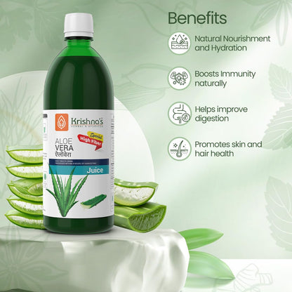 Krishna's Special Aloe Vera High Fiber Juice - 1 l (Pack of 1) | From Deserts of Rajasthan | Sugar free | Daily Drink | Rejuvenates Skin and Hair