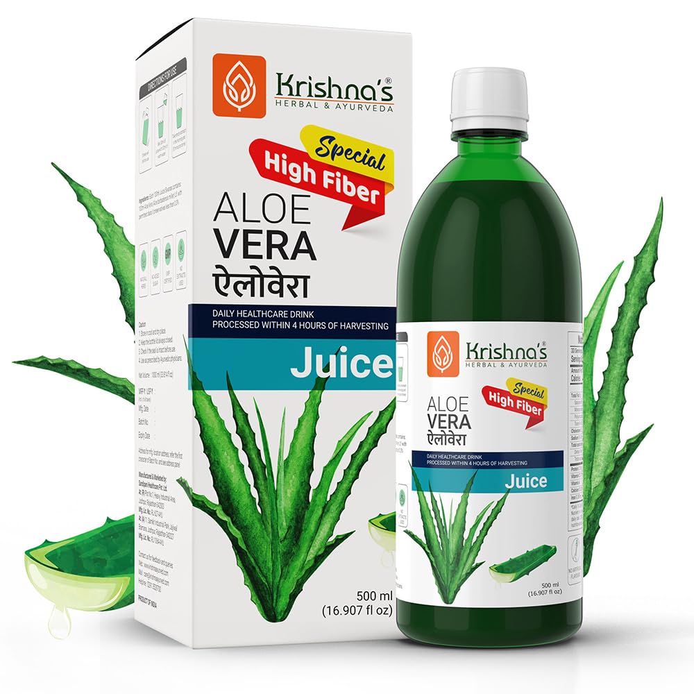 Krishna's Special Aloe Vera High Fiber Juice - 1 l (Pack of 1) | From Deserts of Rajasthan | Sugar free | Daily Drink | Rejuvenates Skin and Hair
