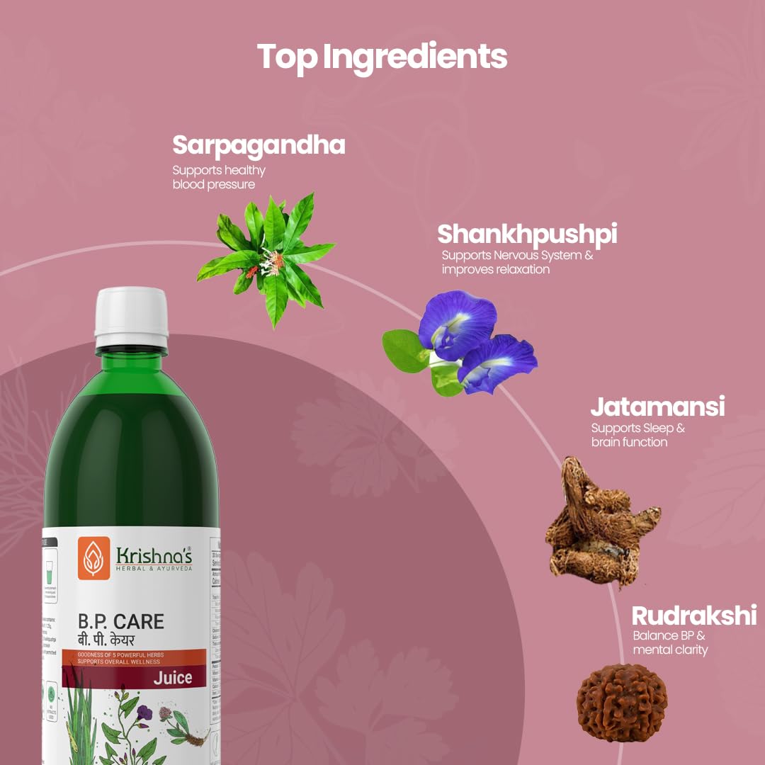 Krishna’s BP Care Juice - 500 ml | Ayurvedic way to manage Blood pressure & Cholesterol Level with Sarpgandha, Shankhpishi & 4 natural herbs