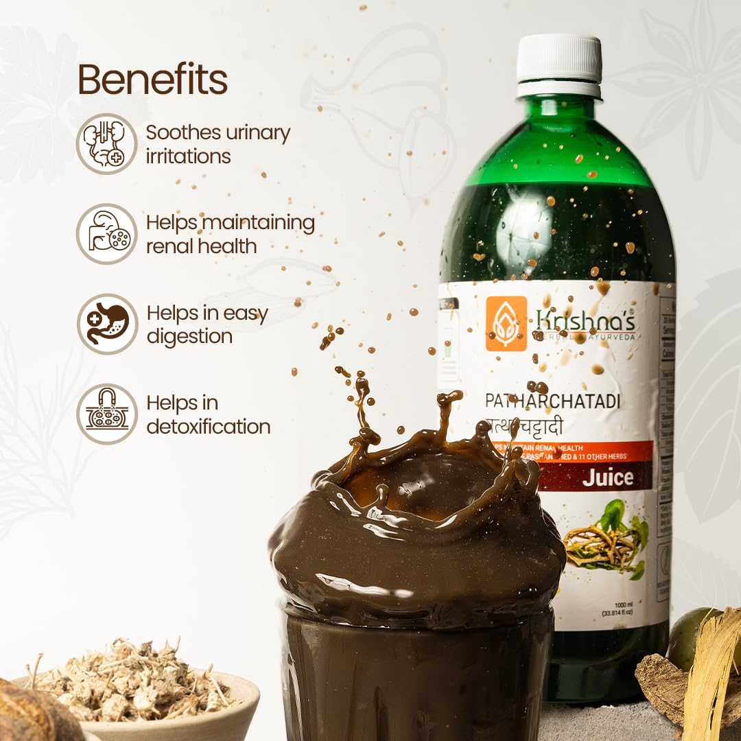 Krishna's Patharchatadi Juice - 1000 ml, Goodness of Pashanbhed, Adulsa, Kutki & Amla, Blend of Ayurvedic Herbs for Kidney - Pack of 1
