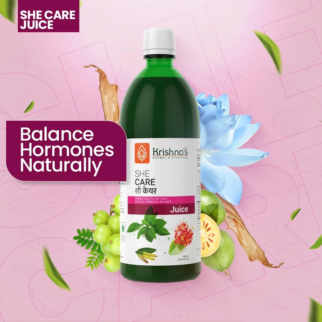 KRISHNA'S HERBAL & AYURVEDA Women's She Care Juice Infused With 5 Herbs for Hormonal Balance, Period Pain Relief, Hair & Skin Health, Clinically Proven - 1000 ml (Pack of 1)