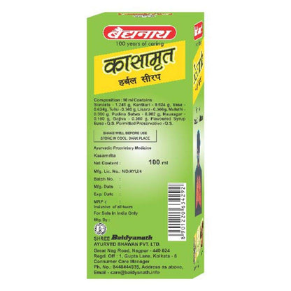 Baidyanath Kasamrit Cough Syrup With Goodness of Adusa, Tulsi & Mulethi - 100 ML
