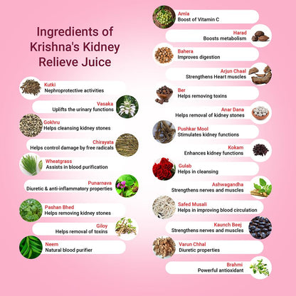 Krishna's Kidney Re-Live Juice - 500 ml (Pack of 1) For healthy kidneys | Enriched with 23 herbs like Pashanbhed, Pushkarmool, Kaunch Beej, Arjun Chaal, Gokhru | Sugar free Juice with No Added Color or Flavour