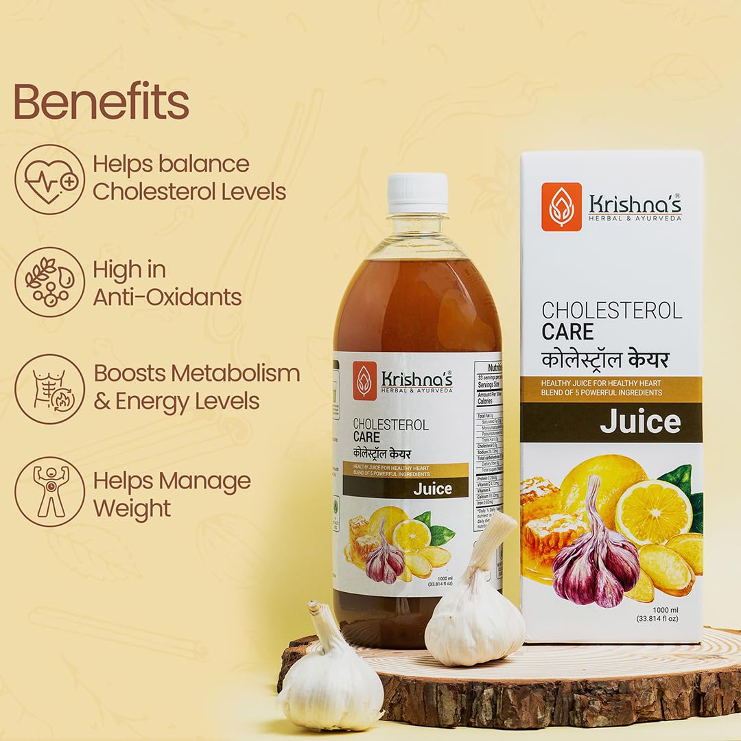 KRISHNA's HERBAL & AYURVEDA Cholesterol Care Juice - 500 Ml | Contains Honey With Apple Cider Ginger Garlic, Sugar Free, Health Drink