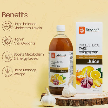 KRISHNA's HERBAL & AYURVEDA Cholesterol Care Juice - 500 Ml | Contains Honey With Apple Cider Ginger Garlic, Sugar Free, Health Drink
