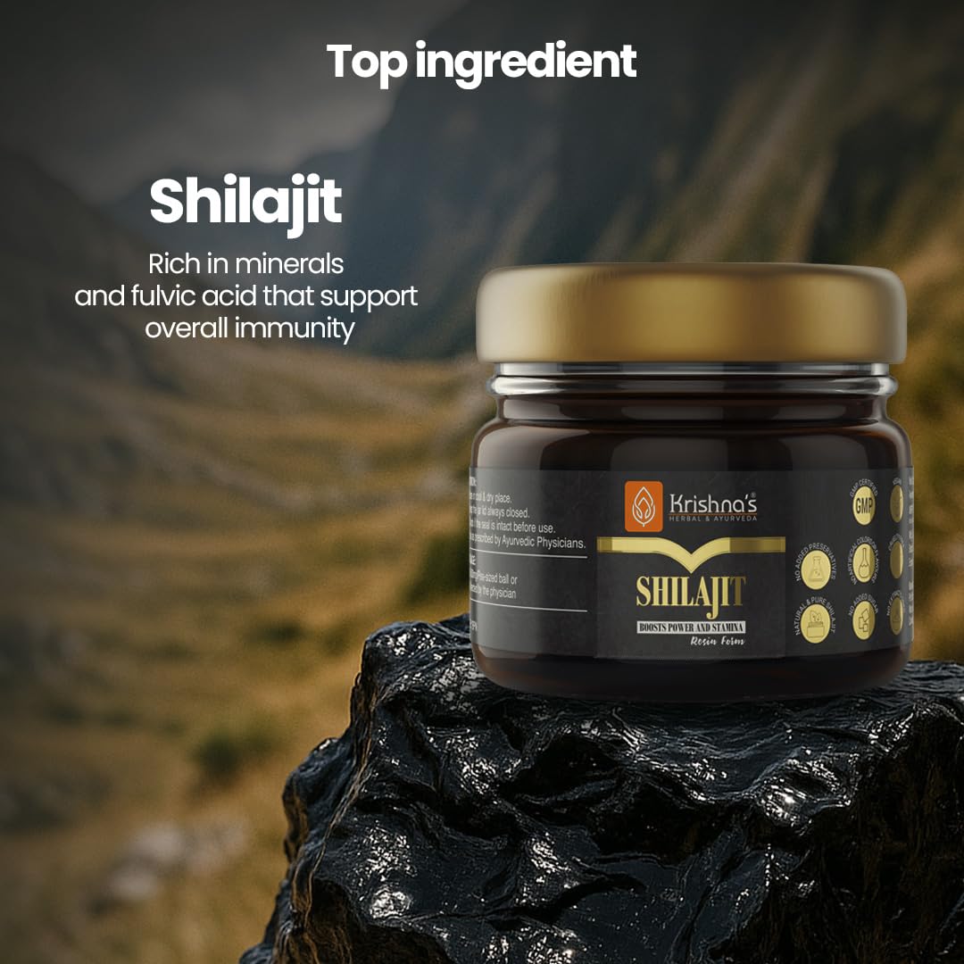 KRISHNA'S HERBAL & AYURVEDA Pure Shilajit-20G,100% Pure Himalayan Shilajit, Helps To Boost Performance, Power, Stamina, Endurance, Strength & Overall Wellbeing, Surya Tapi Process - Resin