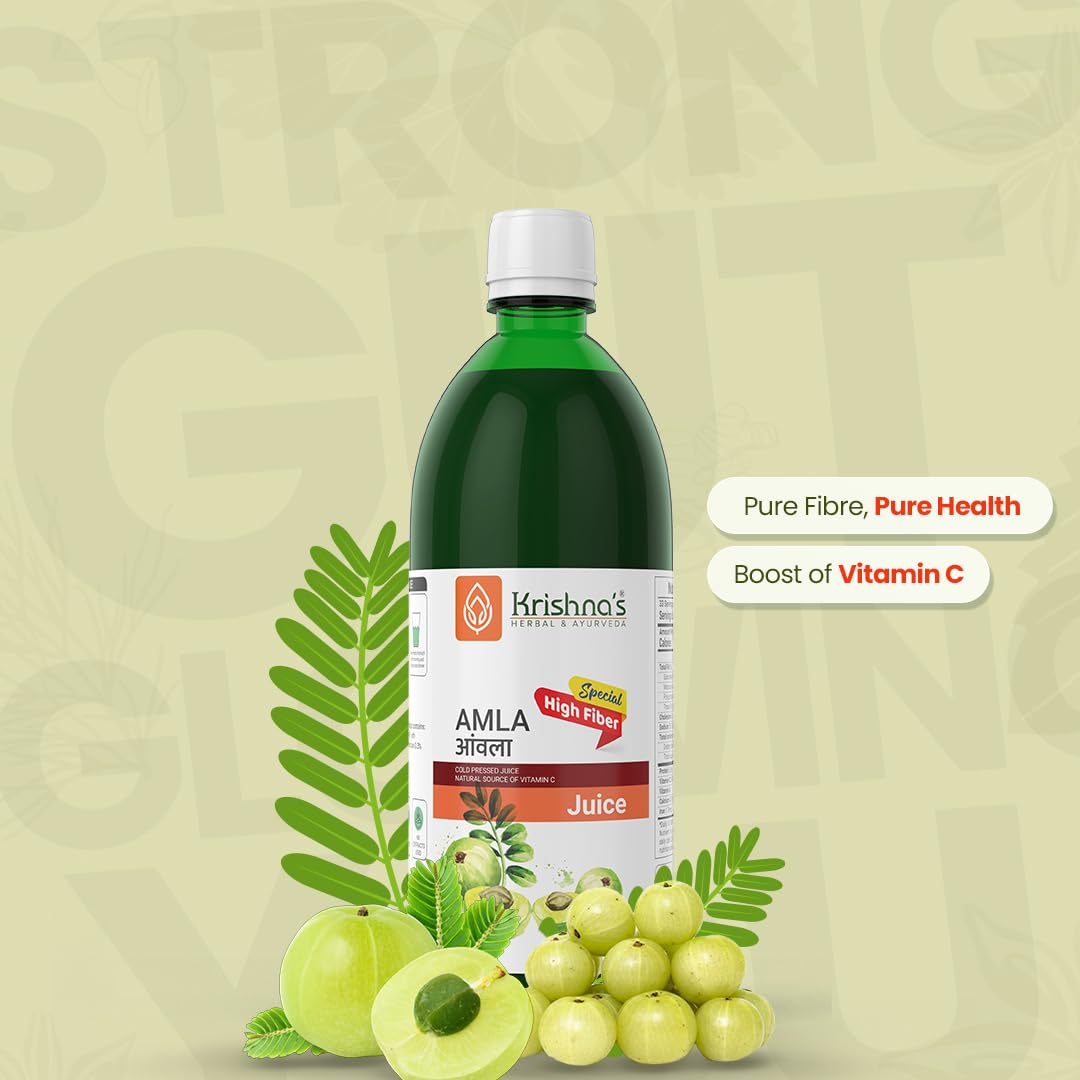 Krishna's Herbal & Ayurveda Premium Amla High Fibre Juice | Natural Immunity Booster | Rich in Vitamin C - 1 l (Pack of 1)