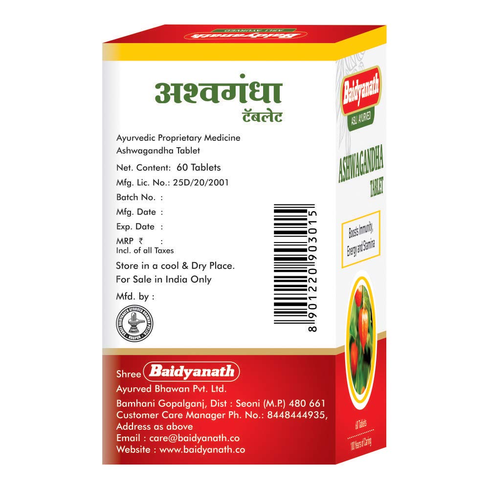Baidyanath Asli Ayurved Ashwagandha 60 Tablets (Pack Of 3) | Rejuvenates Mind & Body | Improves Strength & Energy | Immunity Booster | Rich in Antioxidants