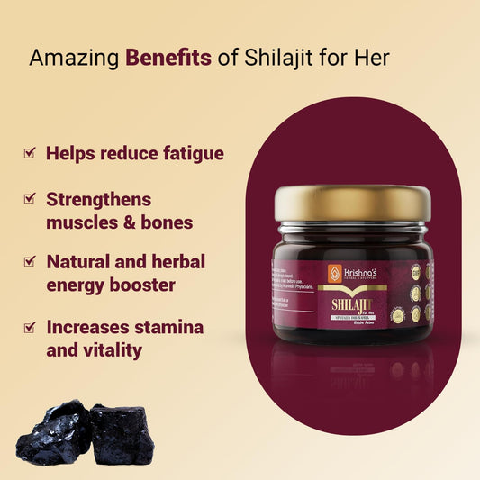 KRISHNA'S HERBAL & AYURVEDA 100% Pure Shilajit Resin for Women's, Boost Performance, Energy, Stamina, Endurance, Strength & Overall Wellbeing - 20 gm (Pack of 1)