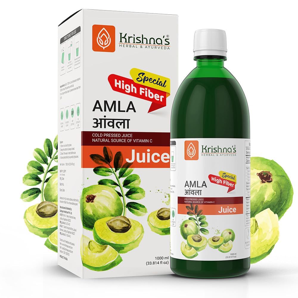 Krishna's Herbal & Ayurveda Premium Amla High Fibre Juice | Natural Immunity Booster | Rich in Vitamin C - 1 l (Pack of 1)