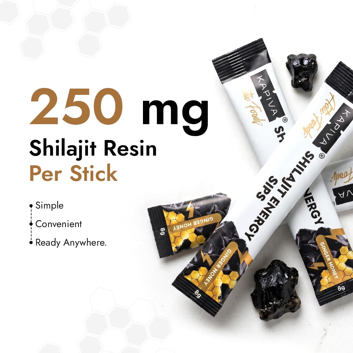 Kapiva Shilajit Energy Sips | With 100% Pure Shilajit/Shilajeet | 250mg Shilajit/Stick | Boosts Energy & Stamina | 30 Sachets | Ginger Honey Flavour (30 N)