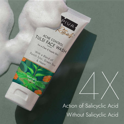 Kapiva Acne Control Tulsi Face Wash | Reduces Active Acne & Scars | For All Skin Types | 0% Parabens, Sulfates, Silicones