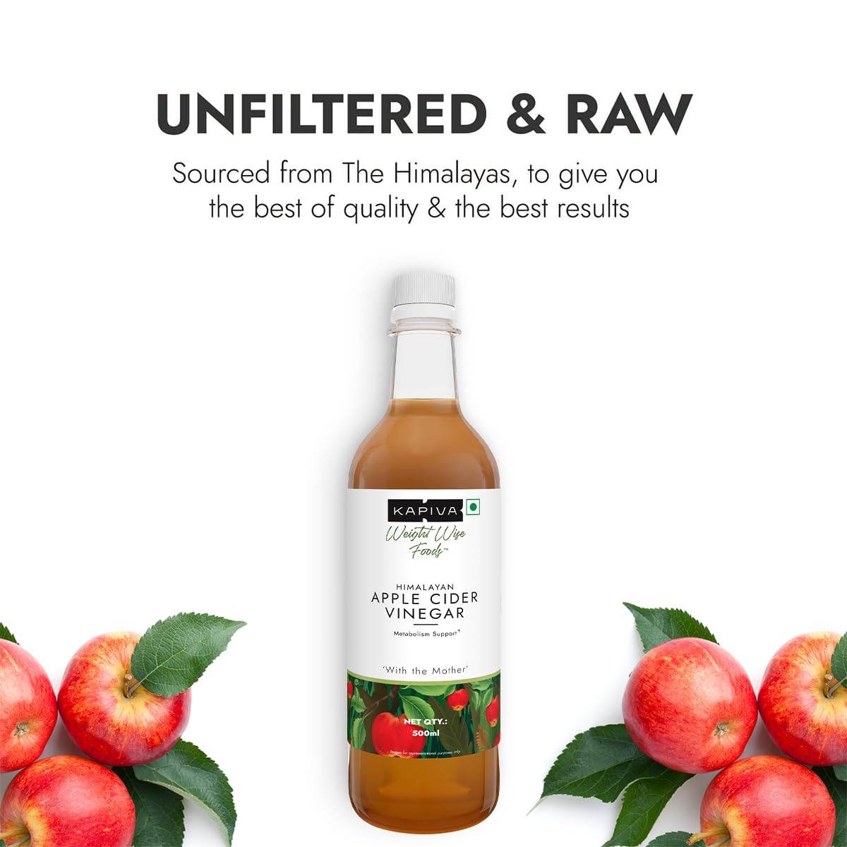 Kapiva Himalayan Apple Cider Vinegar with Mother 500ml | Raw & Unfiltered | Helps with Digestion & Weight Care