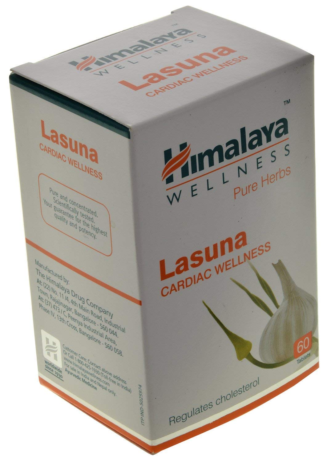 Himalaya Pure Herbs Lasuna Cardiac Wellness Tablets, White, 250 mg, 60 Count
