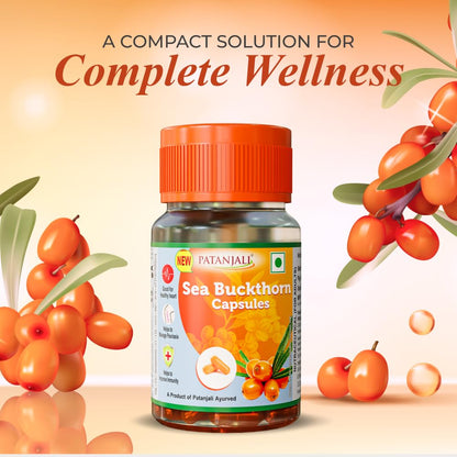 Patanjali Sea Buckthorn Capsules | Natural Supplement for Heart Health, Immunity & Skin Care | Source of Omega 3 6 7 & 9 | Pack of 1