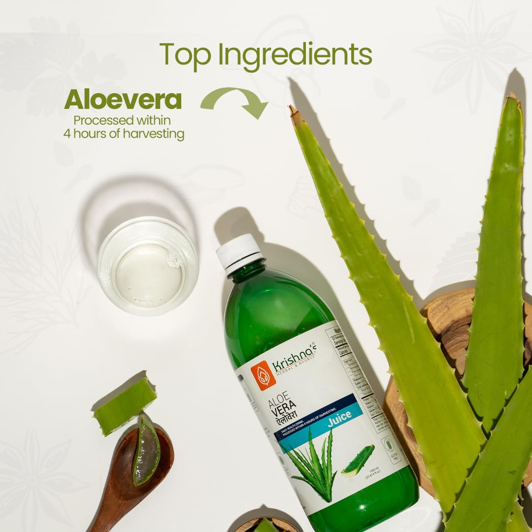 Krishna's Pulpy Aloe Vera Juice - 1000 ml | From Deserts of Rajasthan | Sugar free |Daily Natural Drink | Rejuvenates Skin and Hair
