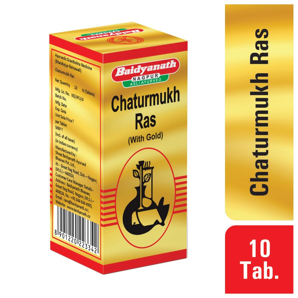 Baidyanath Chaturmukh Ras with Gold Pack of 1-10 Tab