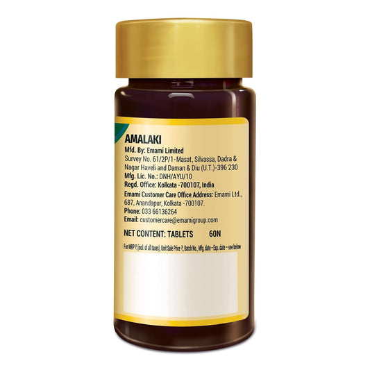 Zandu Amalaki Tablets with 100% Pure Amalaki Extract for Enhanced Immunity & Wellness | Rich in Vitamin C & Antioxidants | Promotes Skincare & Haircare | 100% Safe & Vegetarian | (60 Tabs)