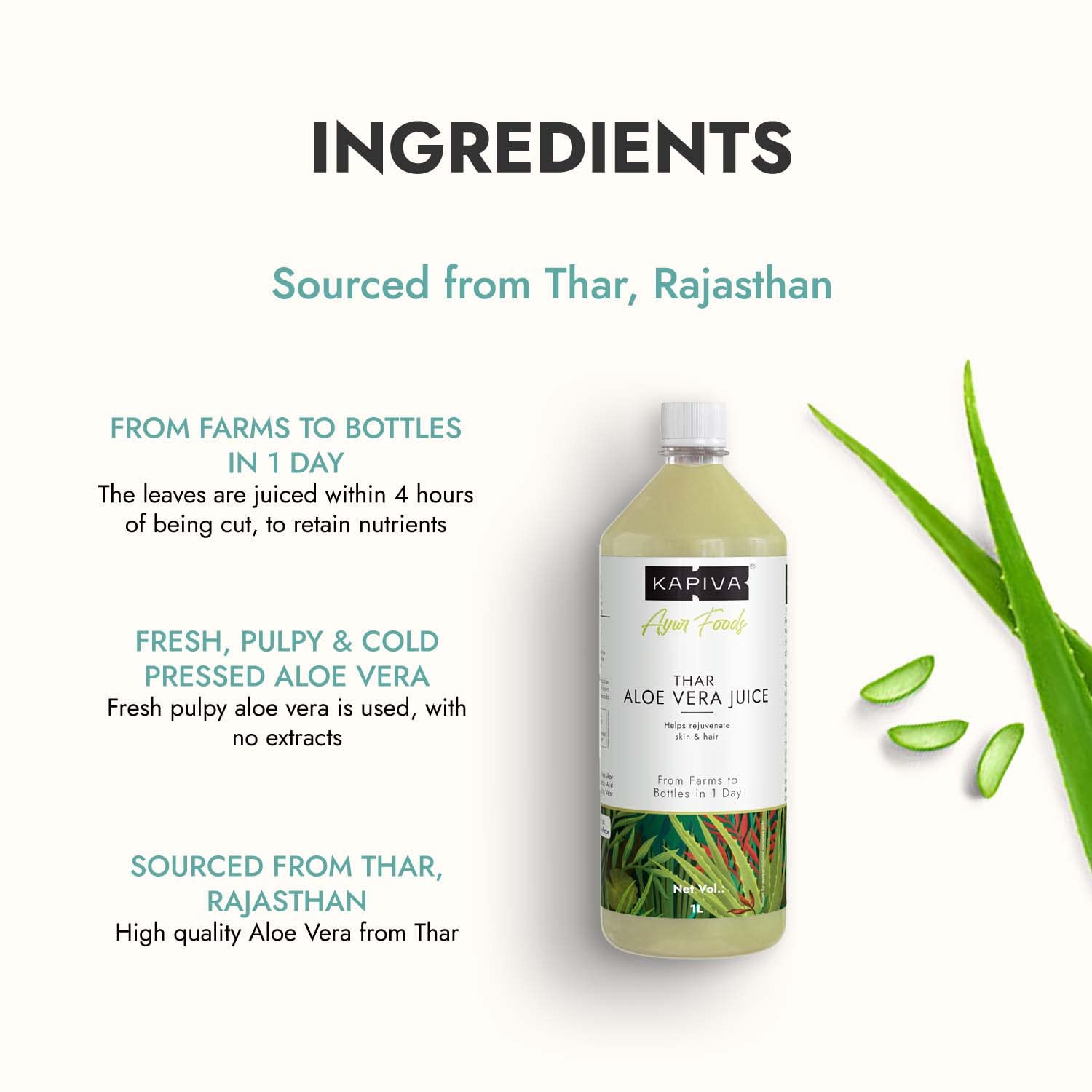 Kapiva Thar Aloe Vera Juice (With Pulp) | Rejuvenates Skin And Hair | Natural Juice Made Within 4 Hours Of Harvesting | No Added Sugar, 1L