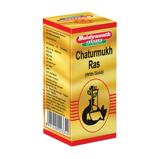 Baidyanath Chaturmukh Ras with Gold Pack of 1-10 Tab