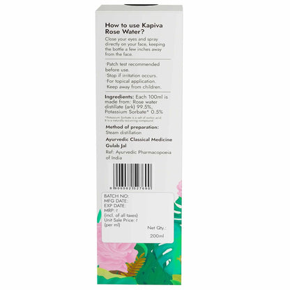 Kapiva Organic Rose Water/Gulab Jal Spray (200 Ml)|Premium Face Mist And Toner For Brighter And Hydrated Skin|Oil-Control, Unclog Pores, Pack Of 1