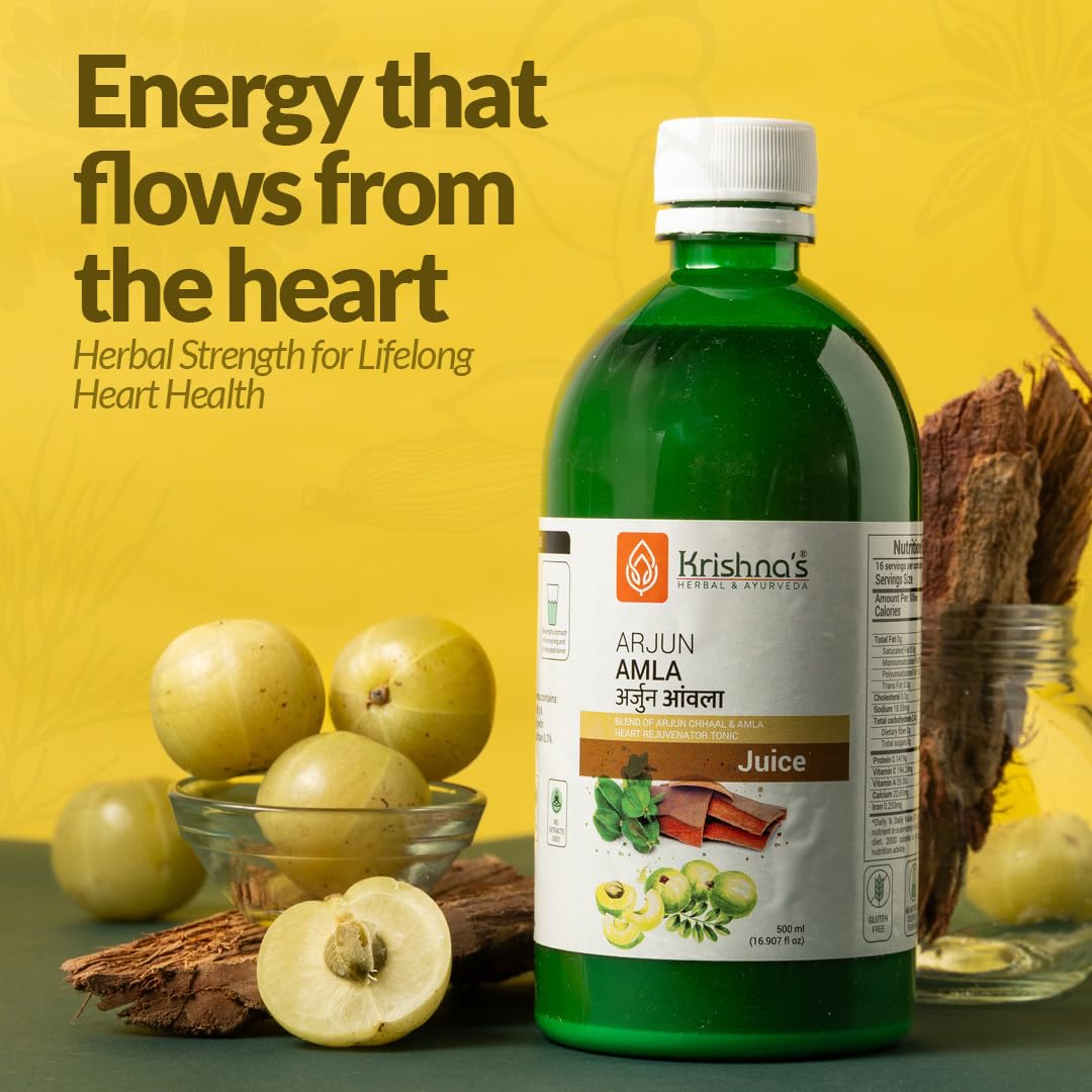 Krishna's Arjun Amla Juice - 500 ml (Pack of 1) | Perfect mix of Amla and Arjuna Chaal | Strong and healthy heart