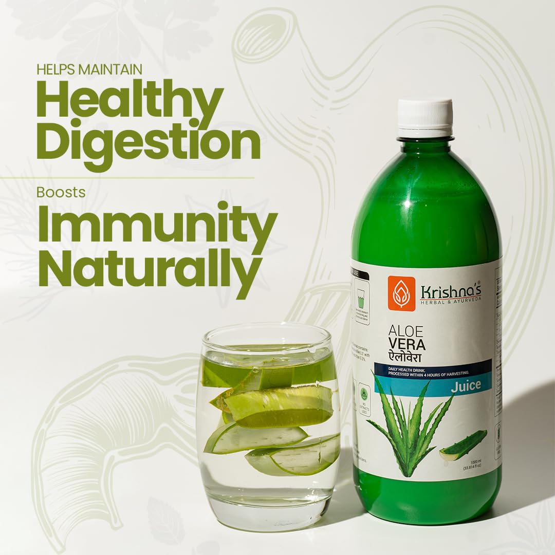 Krishna's Pulpy Aloe Vera Juice - 1000 ml | From Deserts of Rajasthan | Sugar free |Daily Natural Drink | Rejuvenates Skin and Hair